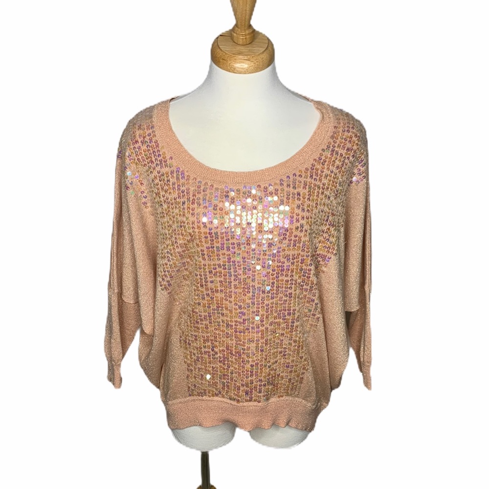 Love21 Peachy Pink Sequin Batwing Top⁣ M